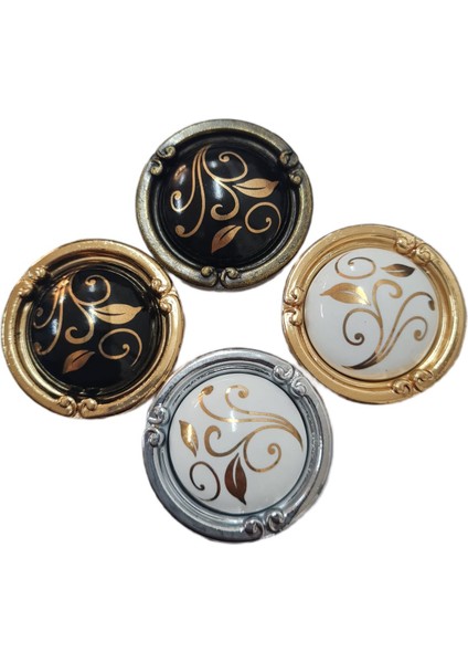Porselen Düğme Kulp Metal Gold Beyaz Desenli / 5 Adet fırsatları