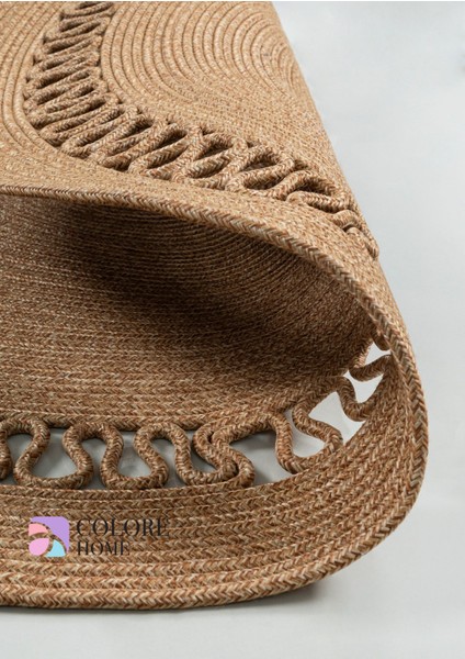 Bej Oval Hasır Jüt Kilim Bohem Oval Halı El Dokuması Paspas indirimleri