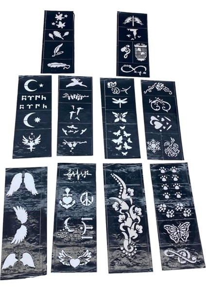 Mix Desen 8 x 20 cm Tüp Kına Desen Çıkartma Şablonu 10 Parça (4825)