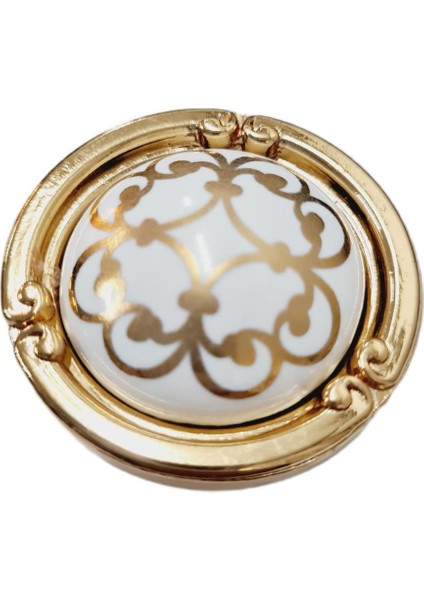 Porselen Düğme Kulp Metal Gold Motifli / 5 Adet modelleri
