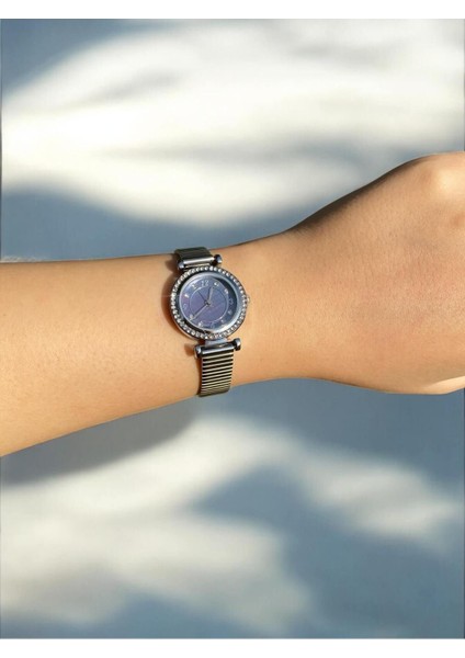 Yuvarlak Mavi Kadranlı Gümüş Ince Kordonlu Kadın Vintage Saat