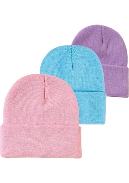 Unisex Katlamalı Siyah,açık Vizon,taş 3'lü Bere Seti
