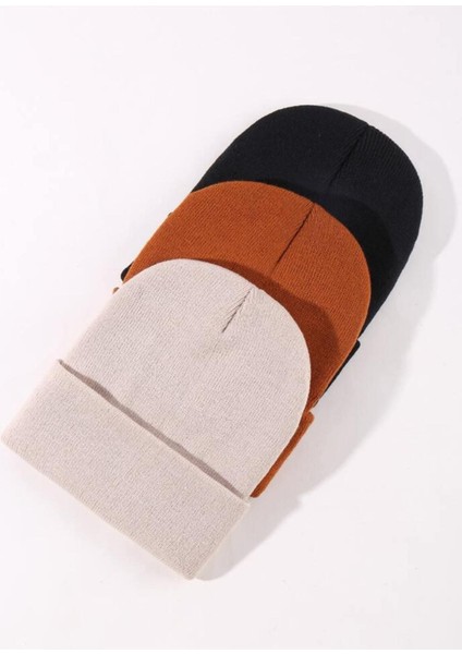 Unisex Katlamalı Siyah,kiremit,taş 3'lü Bere Seti fiyatları