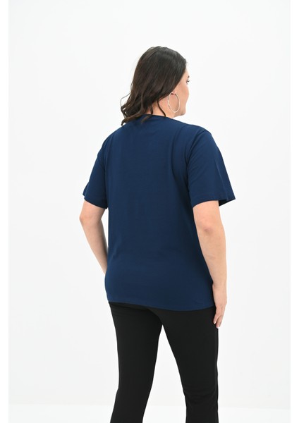 Kadın V Yaka Basic Büyük Beden T-Shirt 1297-22