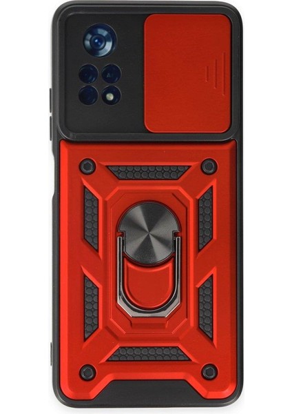 Xiaomi Poco X4 Pro 5g Ile Uyumlu Kılıf Kamera Korumalı Sürgülü Yüzüklü Standlı Tank