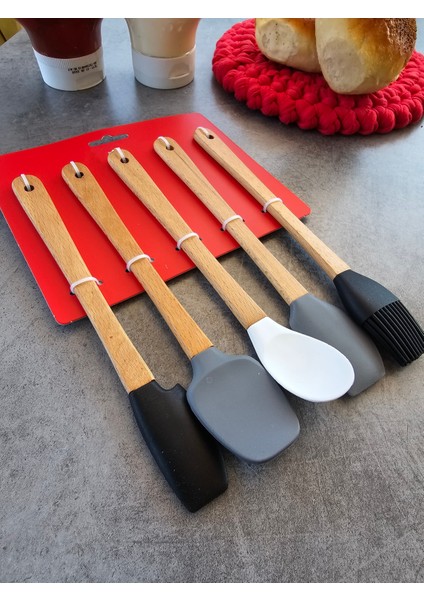 5\'li Isıya Dayanıklı Silikon Spatula Seti Slikon Mutfak Seti Mini Set