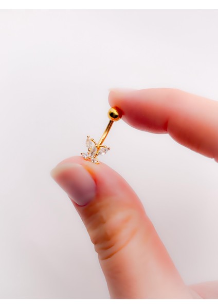 Cerrahi Çelik Piercing Zirkon Taşlı Kelebek Figürlü Göbek Piercing fiyatları