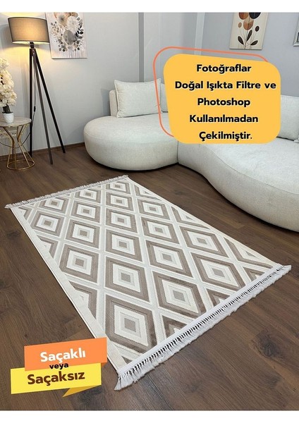 Arya 5025 G Krem Vizon Pamuk Dokuma Taban Iskandinav Desenli Salon Halısı