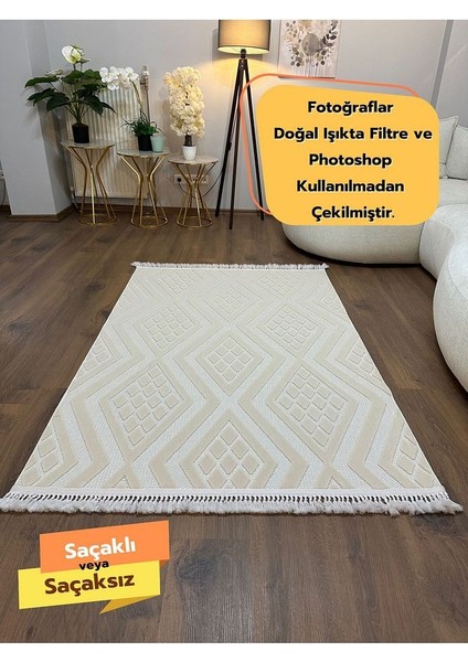 Arya 5026 G Krem Pamuk Dokuma Taban Geometrik Desenli Salon Halısı