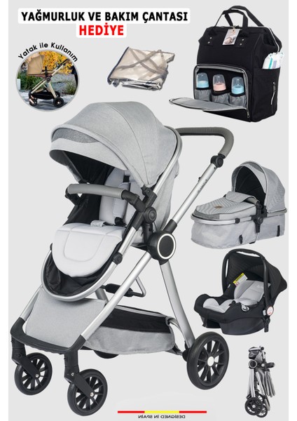 990 Travel Sistem Bebek Arabası Ve Anne Bebek Bakım Çantası Ve Yağmurluk Hediye