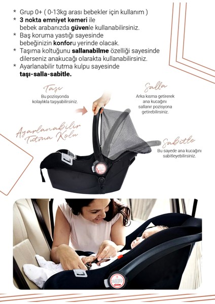 990 Travel Sistem Bebek Arabası Ve Anne Bebek Bakım Çantası Ve Yağmurluk Hediye