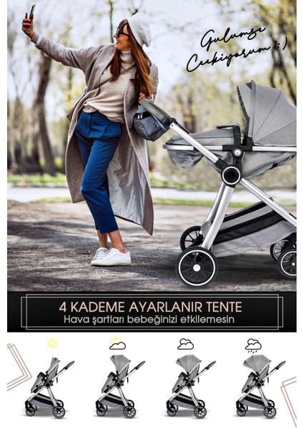 990 Travel Sistem Bebek Arabası Ve Anne Bebek Bakım Çantası Ve Yağmurluk Hediye