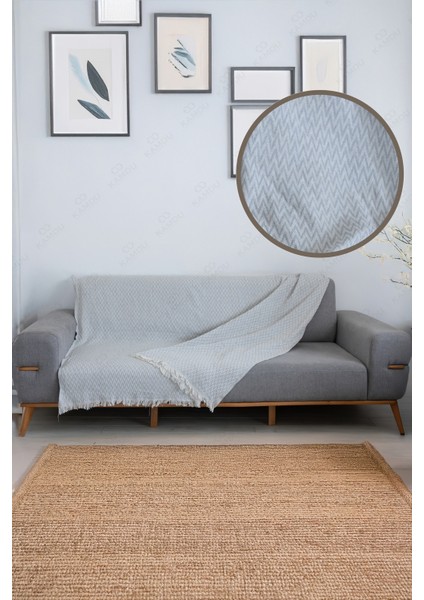 Zikzak Desen 170 x 210 Gri Pamuksu Koltuk ve Çekyat Örtüsü , Çok Kullanışlı Pike