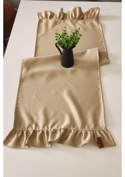 Cemre Saten 2-Kenar Fırfırlı Vintage Runner Örtü Bej 40 x 110