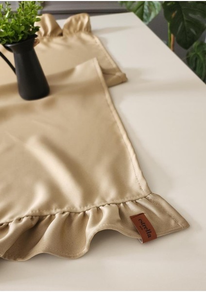Cemre Saten 2-Kenar Fırfırlı Vintage Runner Örtü Bej 40 x 110