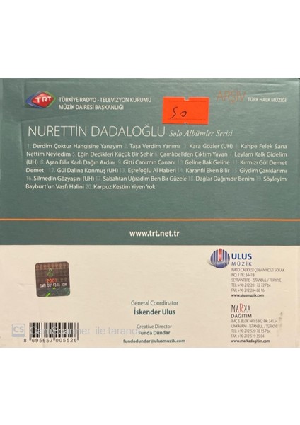 Trt Arşiv Serisi 37 Nurettin Dadaloğlu CD