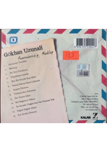 Gökhan Uzunali – Karadeniz'e Mektup CD