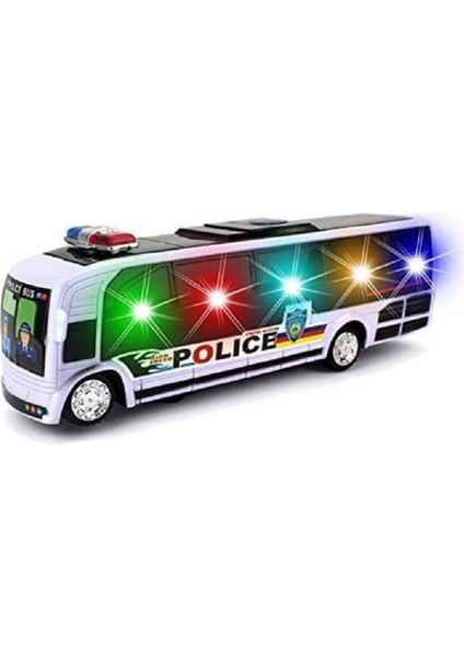 Oyuncak Pilli Polis Otobüsü 26CM 3D Işıklı ve Siren Sesli Çarp Dön Özellikli