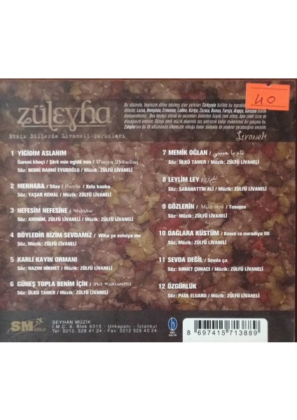Züleyha - Etnik Dillerde Livaneli Şarkıları CD fiyatları