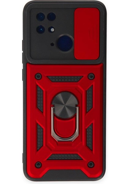 Xiaomi Redmi 10C Ile Uyumlu Kılıf Kamera Korumalı Sürgülü Yüzüklü Standlı Tank