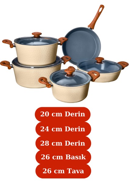 9 Parça Martello Creamic Dövme Desen Indüksiyon Tabanlı Seramik Tencere Seti