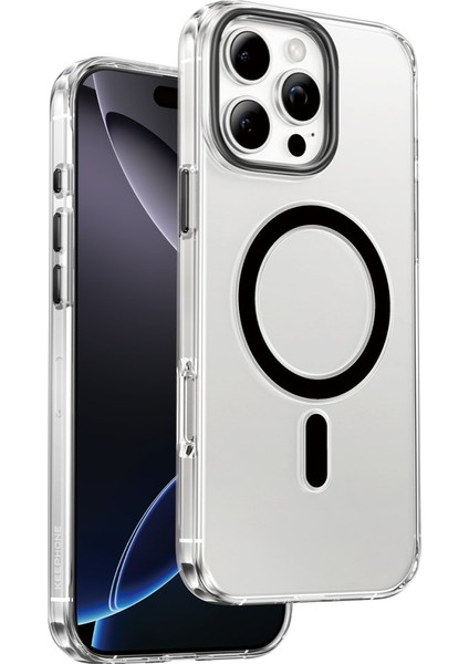 iPhone 16 Pro Max Uyumlu Af Kaplamalı Hd Tuş Kamera Kısmı Metalik Renk Aurora Şeffaf Magsafe Kılıf