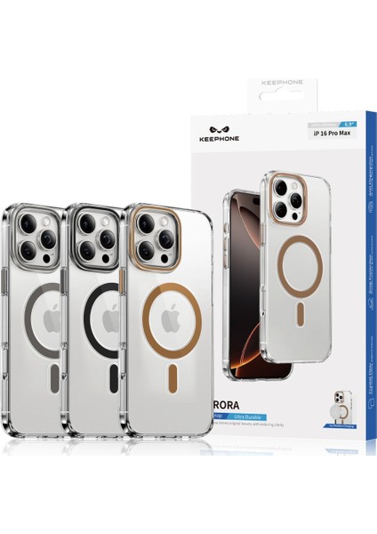 iPhone 16 Pro Max Uyumlu Af Kaplamalı Hd Tuş Kamera Kısmı Metalik Renk Aurora Şeffaf Magsafe Kılıf fırsatları