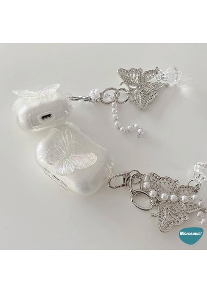 Airpods 4.nesil / Anc Kılıf Kelebek Figürlü Parıltılı Şeffaf