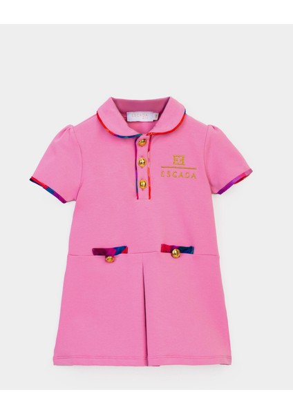 Polo Yaka Kısa Kol Pembe Bebek Elbise