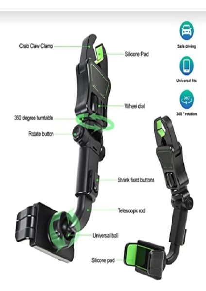 Evrensel Çok Fonksiyonlu 360 Derece Dönebilen Cep Telefonu Tutacağı Araba Dikiz Aynası Tutacağ fırsatları