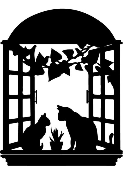 Penceredeki Kedi Aşkı Duvar Dekor Sticker 45 x 60 cm