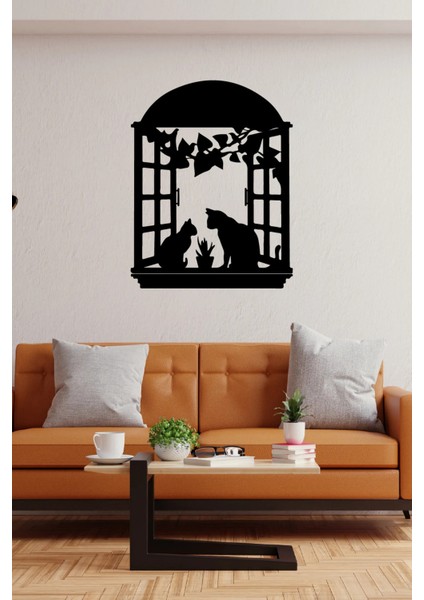 Penceredeki Kedi Aşkı Duvar Dekor Sticker 45 x 60 cm fiyatları