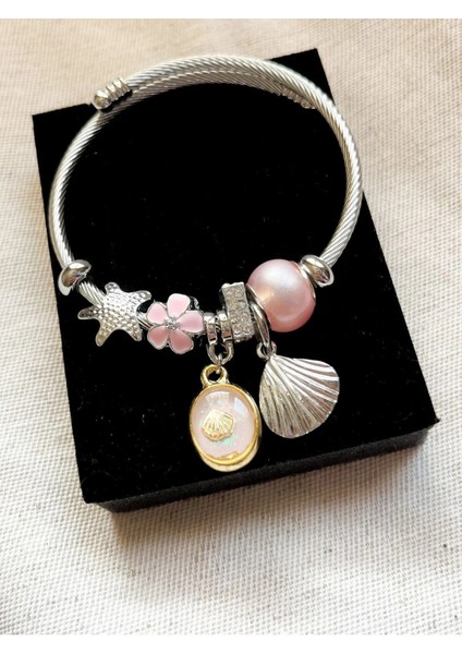 Deniz Kabuğu Charmlı Çelik Bileklik I Ayarlanabilir Kararmaz Çelik Charm Bileklik I Özel Kutulu