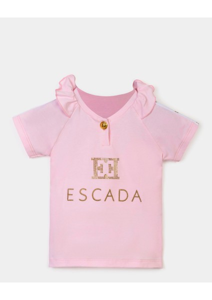 Tek Düğmeli Fırfır Yaka Pudra Bebek T-Shirt