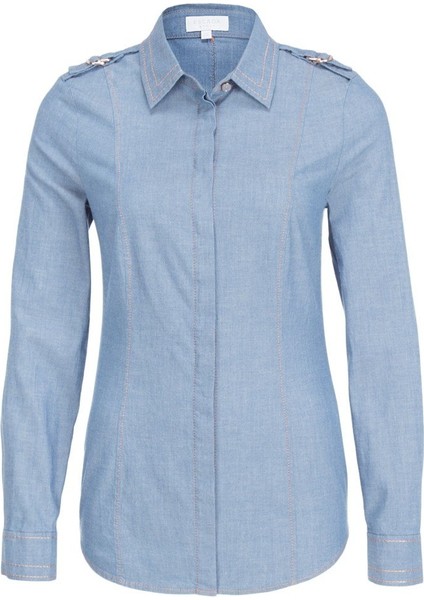 Sport Dikiş Detaylı Gizli Düğmeli Mavi Pamuklu Gömlek