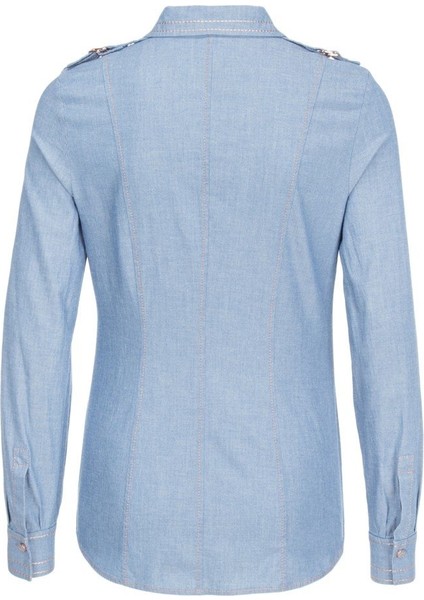 Sport Dikiş Detaylı Gizli Düğmeli Mavi Pamuklu Gömlek fiyatları