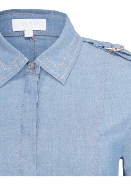 Sport Dikiş Detaylı Gizli Düğmeli Mavi Pamuklu Gömlek modelleri