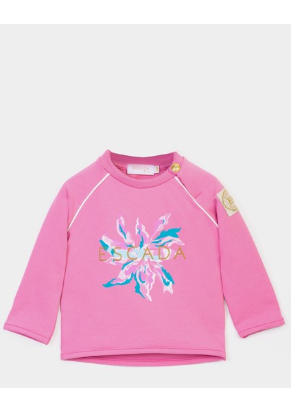 Yaka Düğmeli Uzun Kol Pembe Bebek Sweatshirt