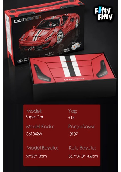 Cada Italian Red Supercar -C61042W (3187 Parça) Uzaktan Kumandalı Oyuncak Yapım Seti