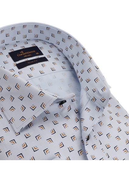 Slim Fit Uzun Kollu Mavi Baskılı Erkek Gömlek 506-119-24