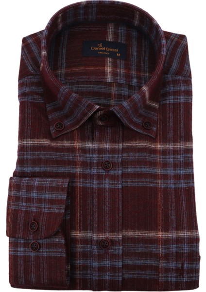 Klasik Kesim Uzun Kollu Bordo Kareli Kışlık Erkek Gömlek 460-477-24