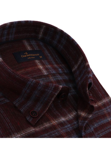 Klasik Kesim Uzun Kollu Bordo Kareli Kışlık Erkek Gömlek 460-477-24 fiyatları