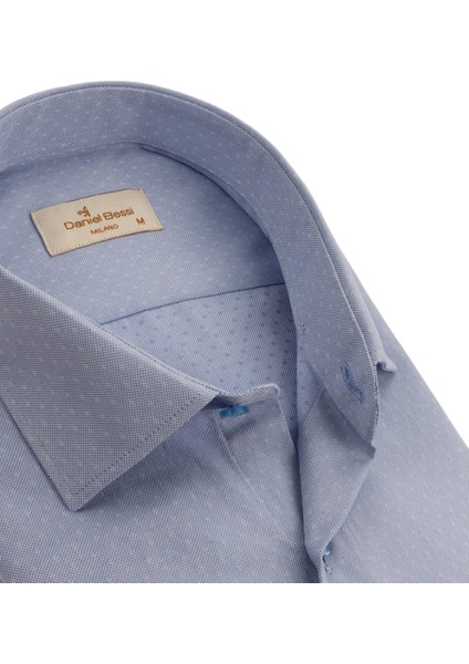 Klasik Kesim Uzun Kollu Mavi Armürlü Erkek Gömlek 460-187-24 fiyatları