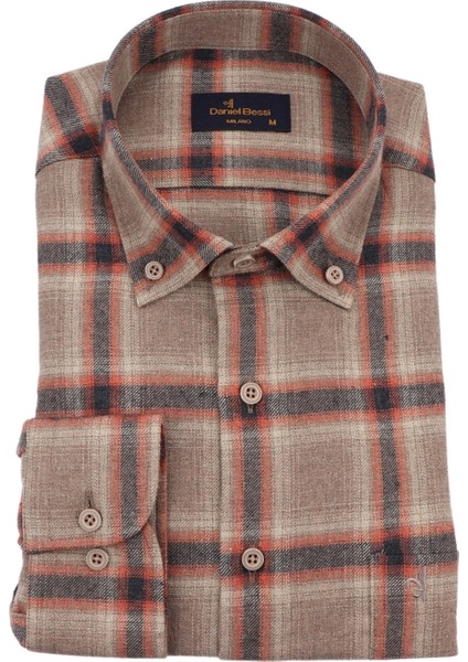 Klasik Kesim Uzun Kollu Krem Çizgili Kışlık Erkek Gömlek 500-063-24