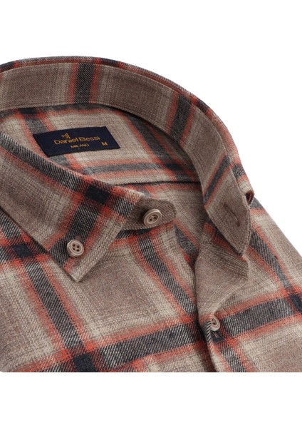 Klasik Kesim Uzun Kollu Krem Çizgili Kışlık Erkek Gömlek 500-063-24 fiyatları