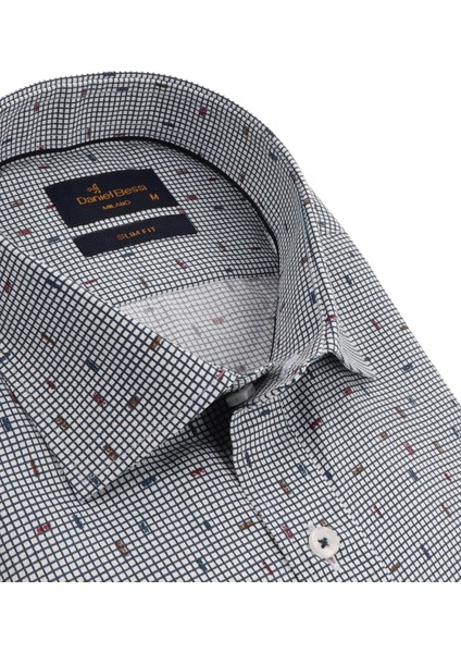 Slim Fit Uzun Kollu Lacivert Baskılı Erkek Gömlek 506-175-24 fiyatları