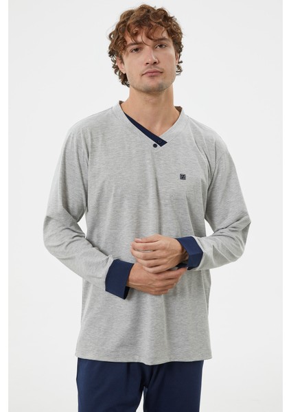 V Yaka Rahat Kalıp Pijama Takım - Gri modelleri