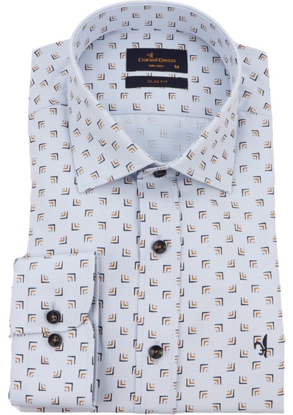 Slim Fit Uzun Kollu Mavi Baskılı Erkek Gömlek 506-119-24