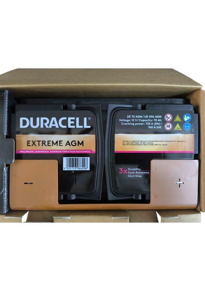 DE70AGM Akü-Duracell Extreme Agm 70/720 278×175*190