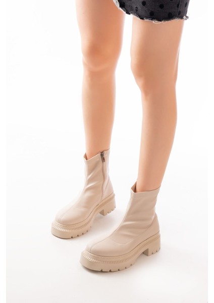 236-2011 Bej Streç Fermuarlı Günlük Kadın Bot fiyatları